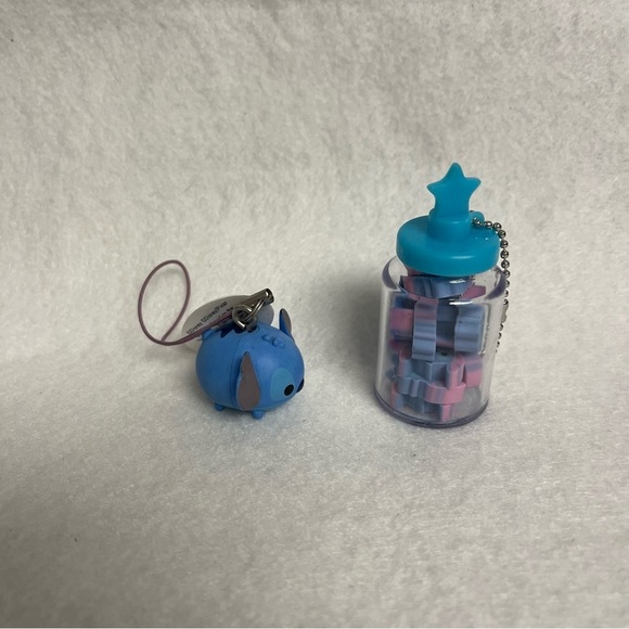 STITCH Tsum Tsum Charm & Bottle of Tiny Erasers Disney Japan - Picture 9 of 11